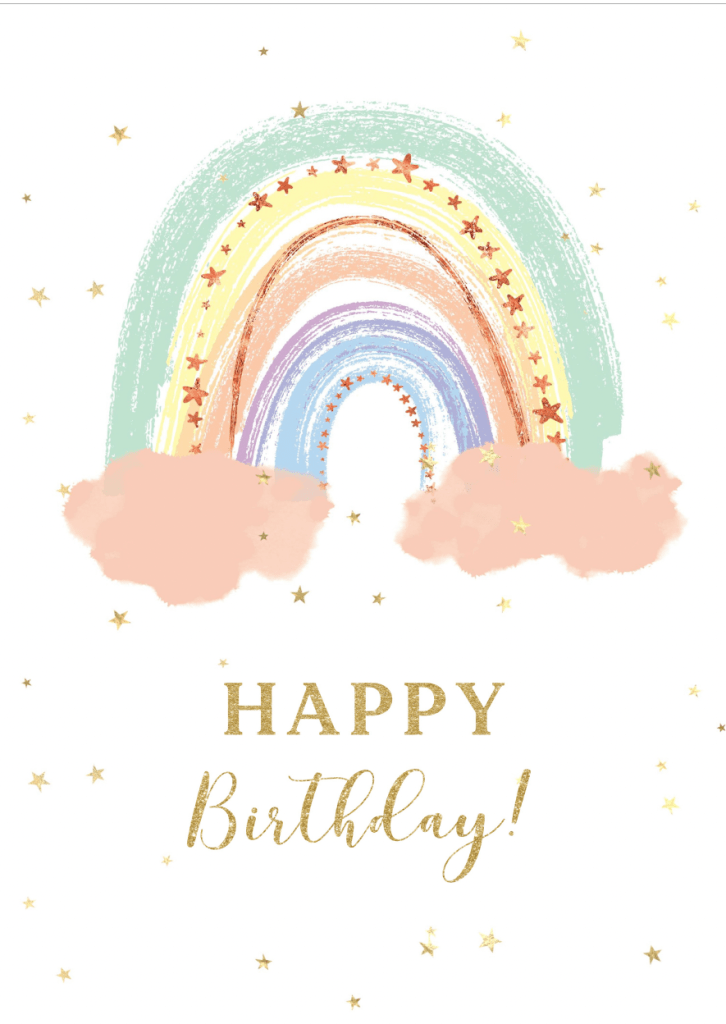 Födelsedagskort med pastellfärgad regnbågsdesign, ett elegant och sofistikerat gratulationskort för alla åldrar, perfekt för födelsedagar och speciella tillfällen.