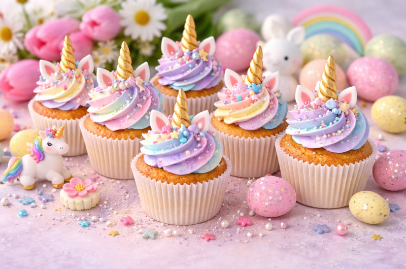 Våriga enhörningscupcakes