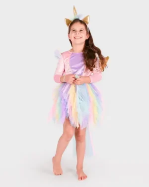 Unicorn Klänning med Diadem & Vingar